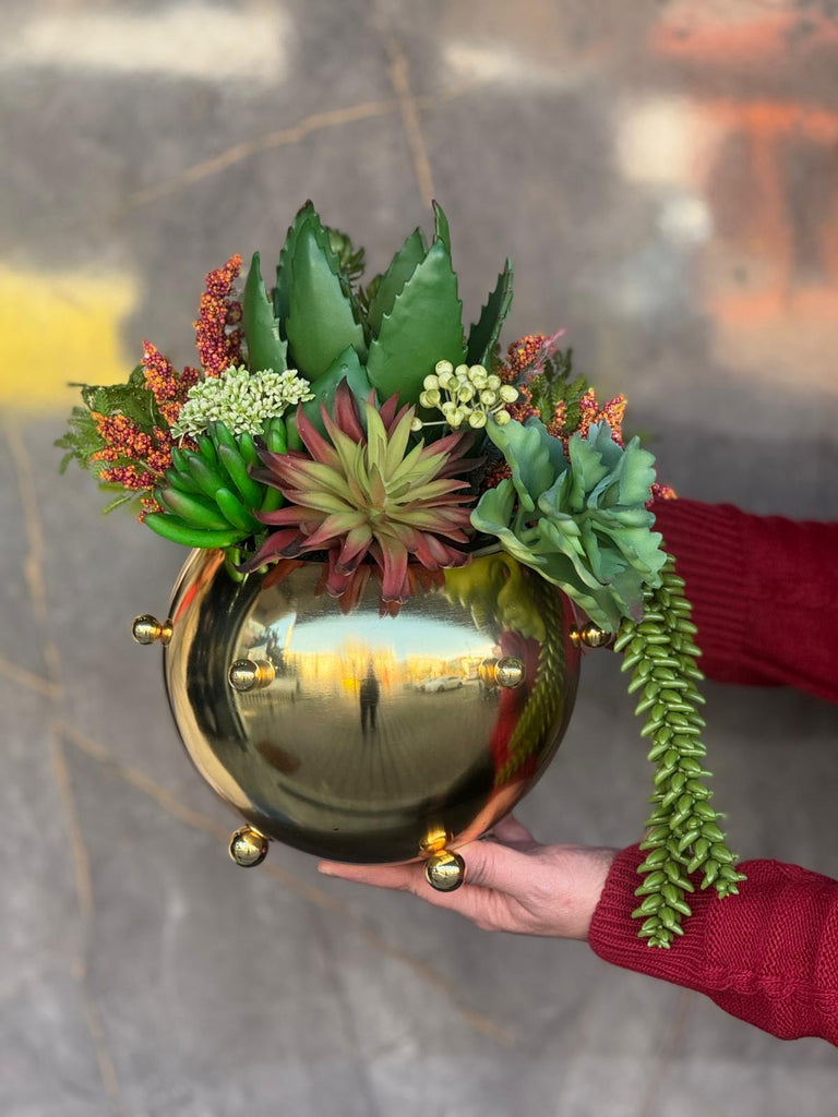 Kampanyalı Skulentli Zımba Vazo Gold