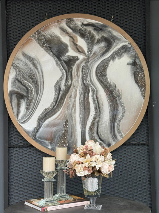 Epoksi Tablo Yuvarlak Gri Vizon