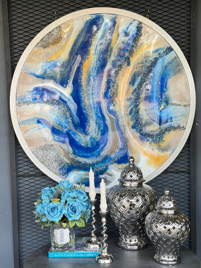 Epoksi Tablo Yuvarlak Mavi