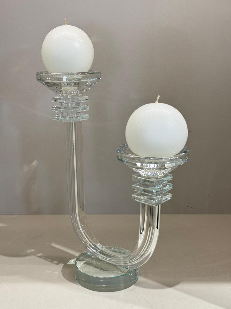 Çift Kollu İki Boy Kristal Şamdan Şeffaf