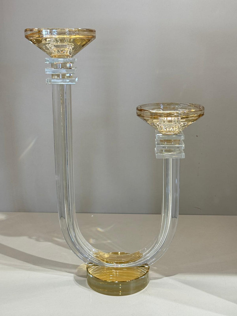 Çift Kollu İki Boy Kristal Şamdan Şeffaf Bal