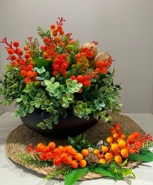 Yapay Turuncu Kokinalı Siyah Yassı Vazo Suplalı