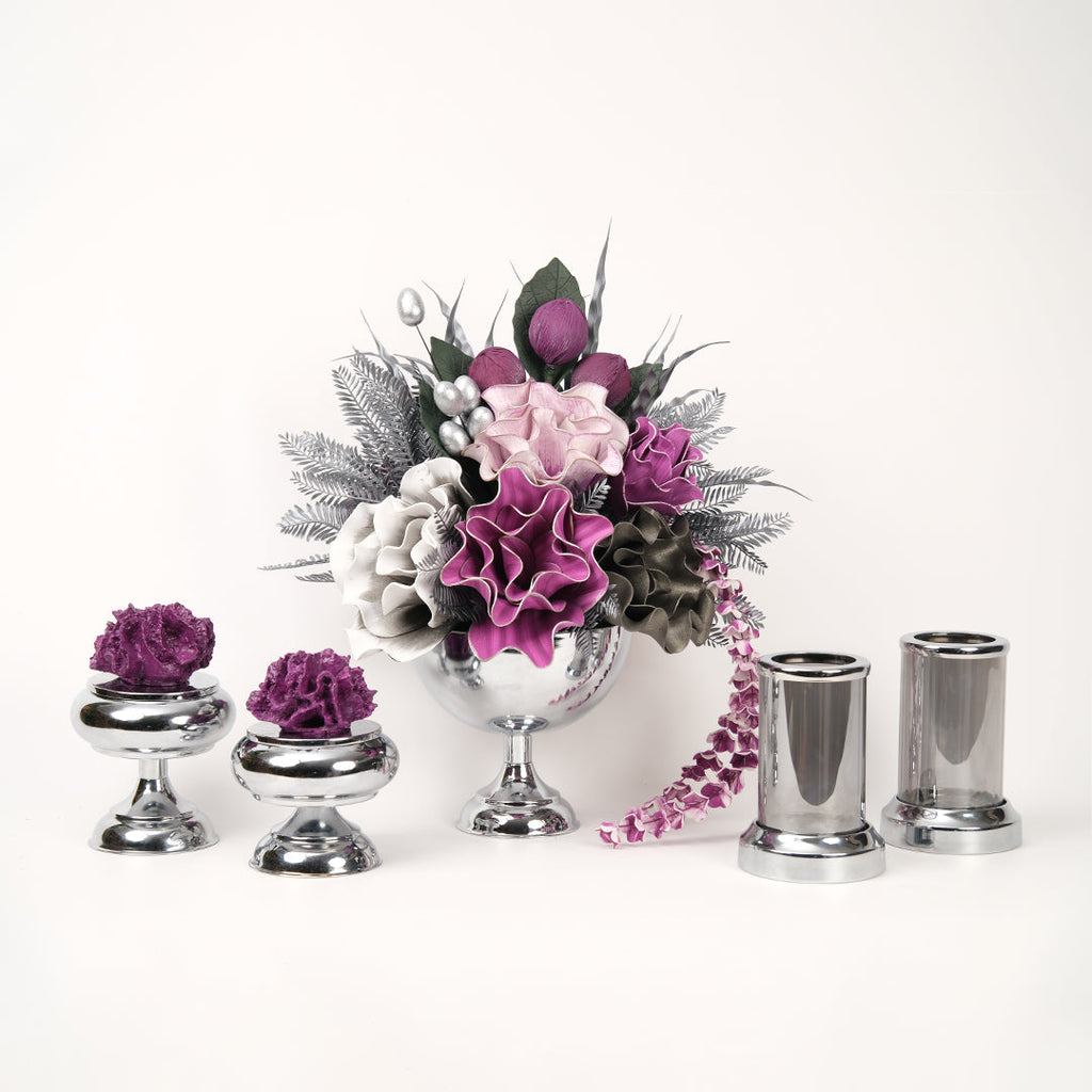 Yapay Çiçekli Gümüş Kupa 5 Parça Set No:3