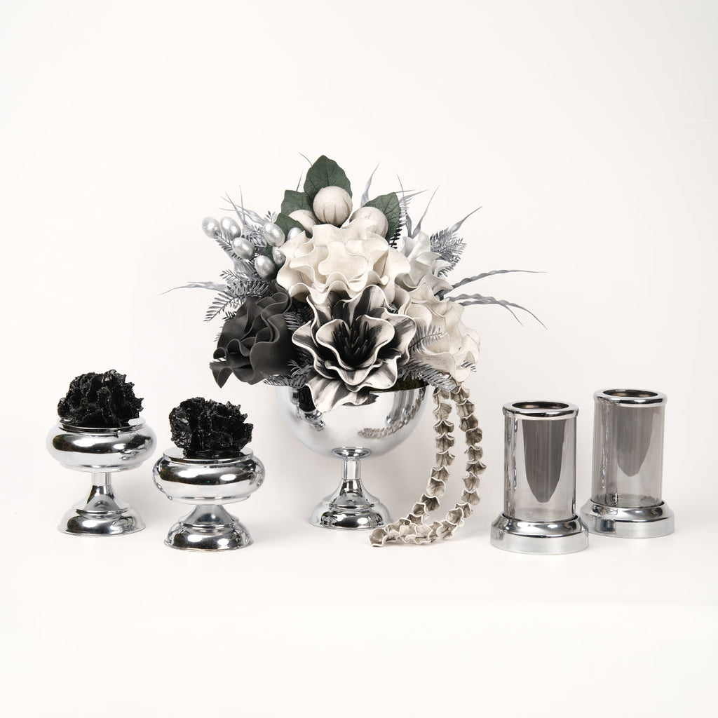 Yapay Çiçekli Gümüş Kupa 5 Parça Set No:4