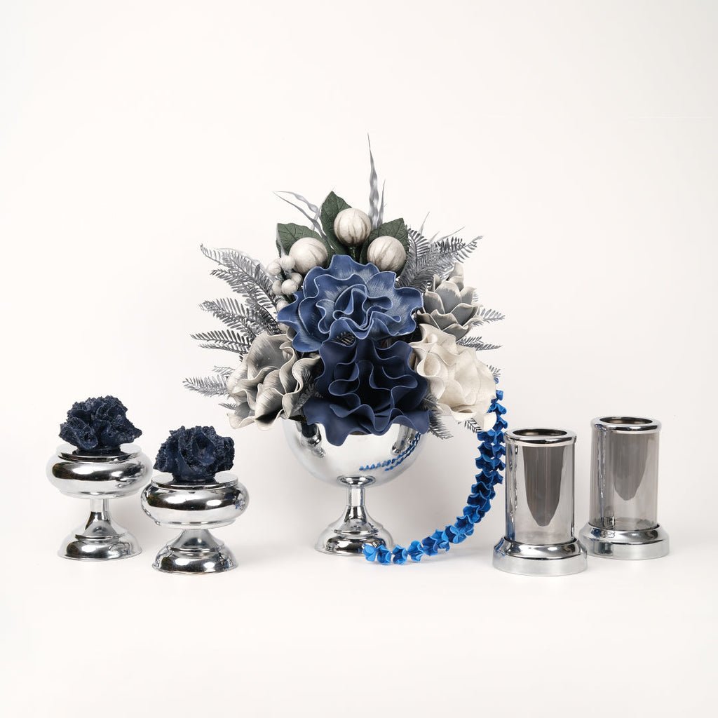 Yapay Çiçekli Gümüş Kupa 5 Parça Set No:5