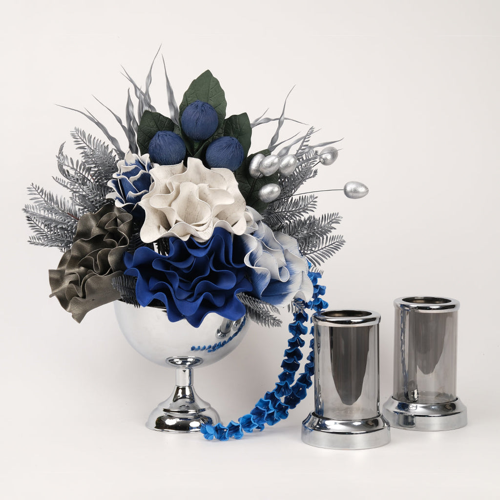 Yapay Çiçekli Gümüş Kupa 3 Parça Set No:3