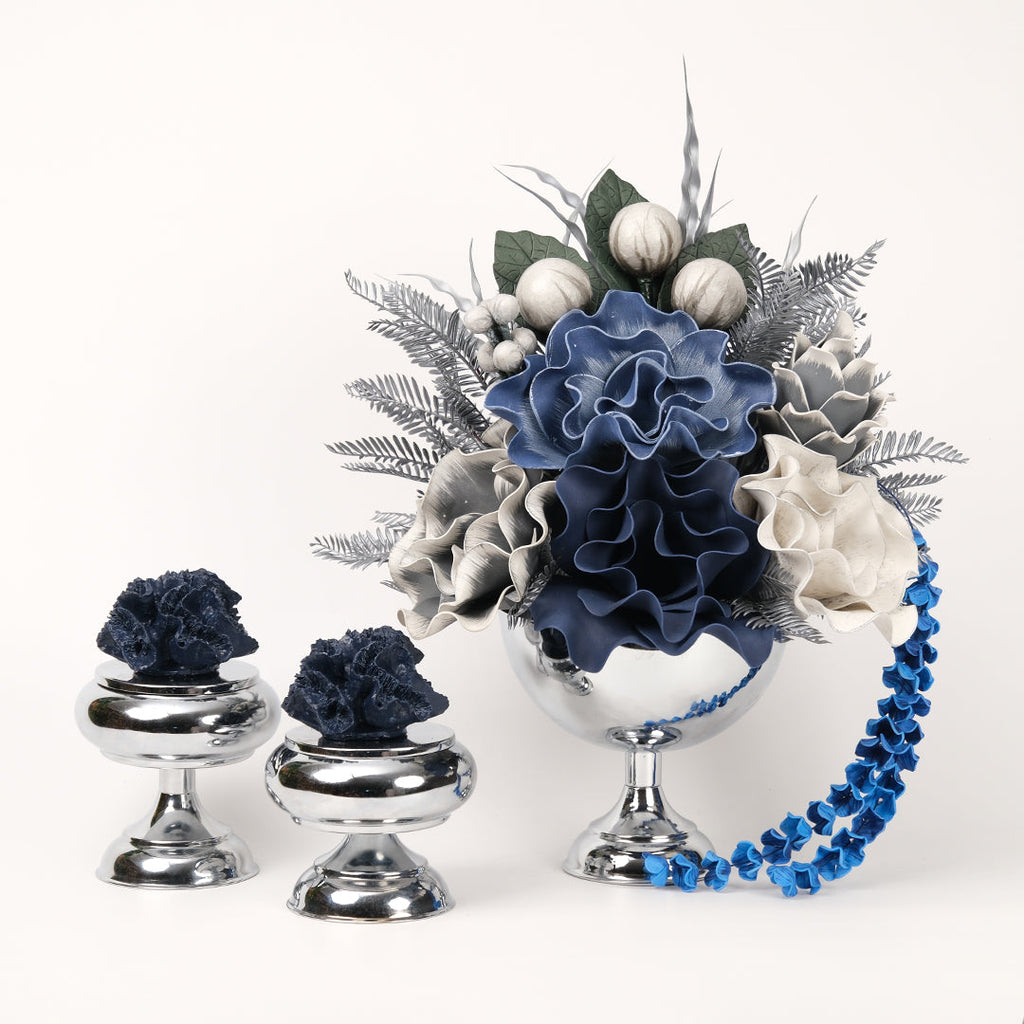 Yapay Çiçekli Gümüş Kupa 3 Parça Set No:6