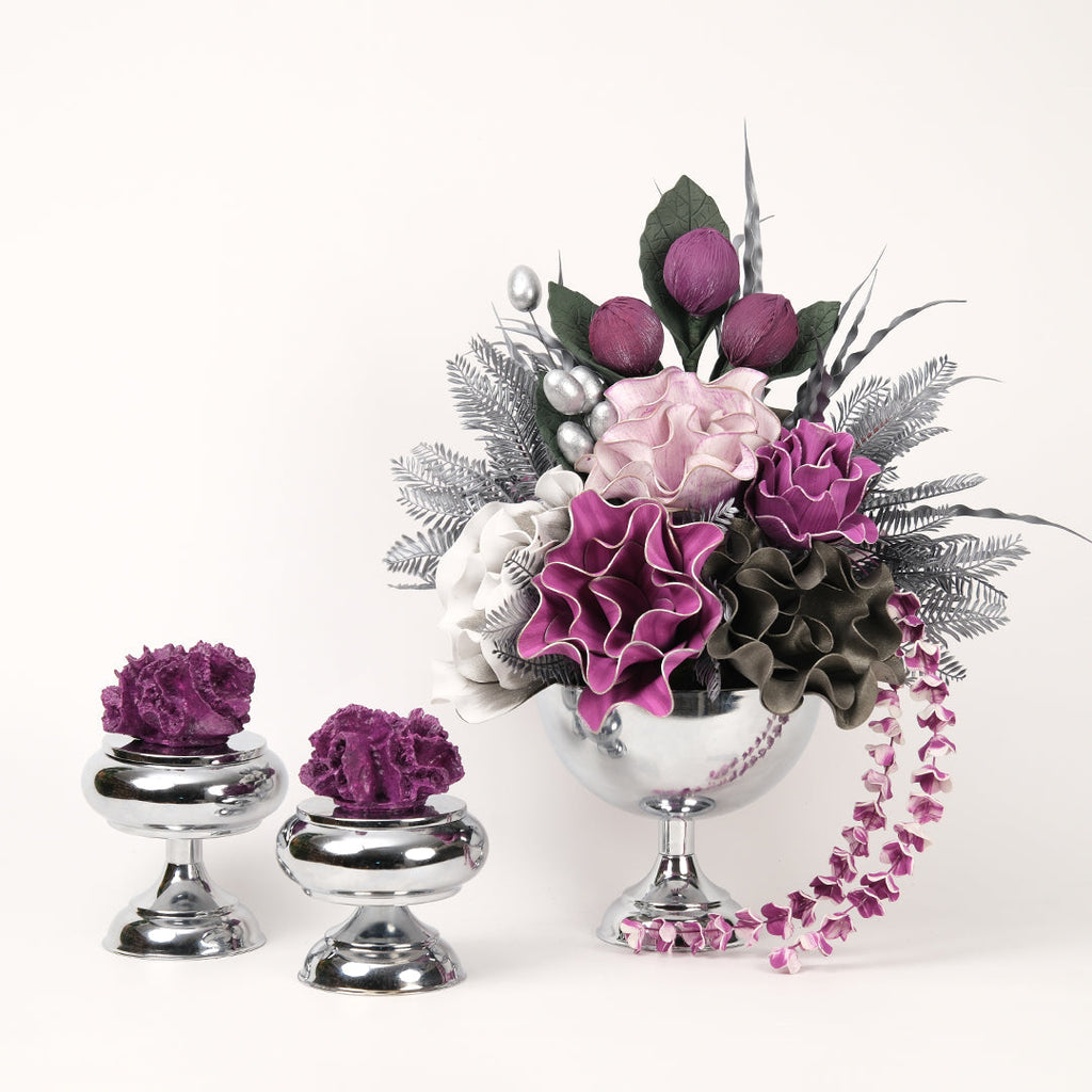 Yapay Çiçekli Gümüş Kupa 3 Parça Set No:8