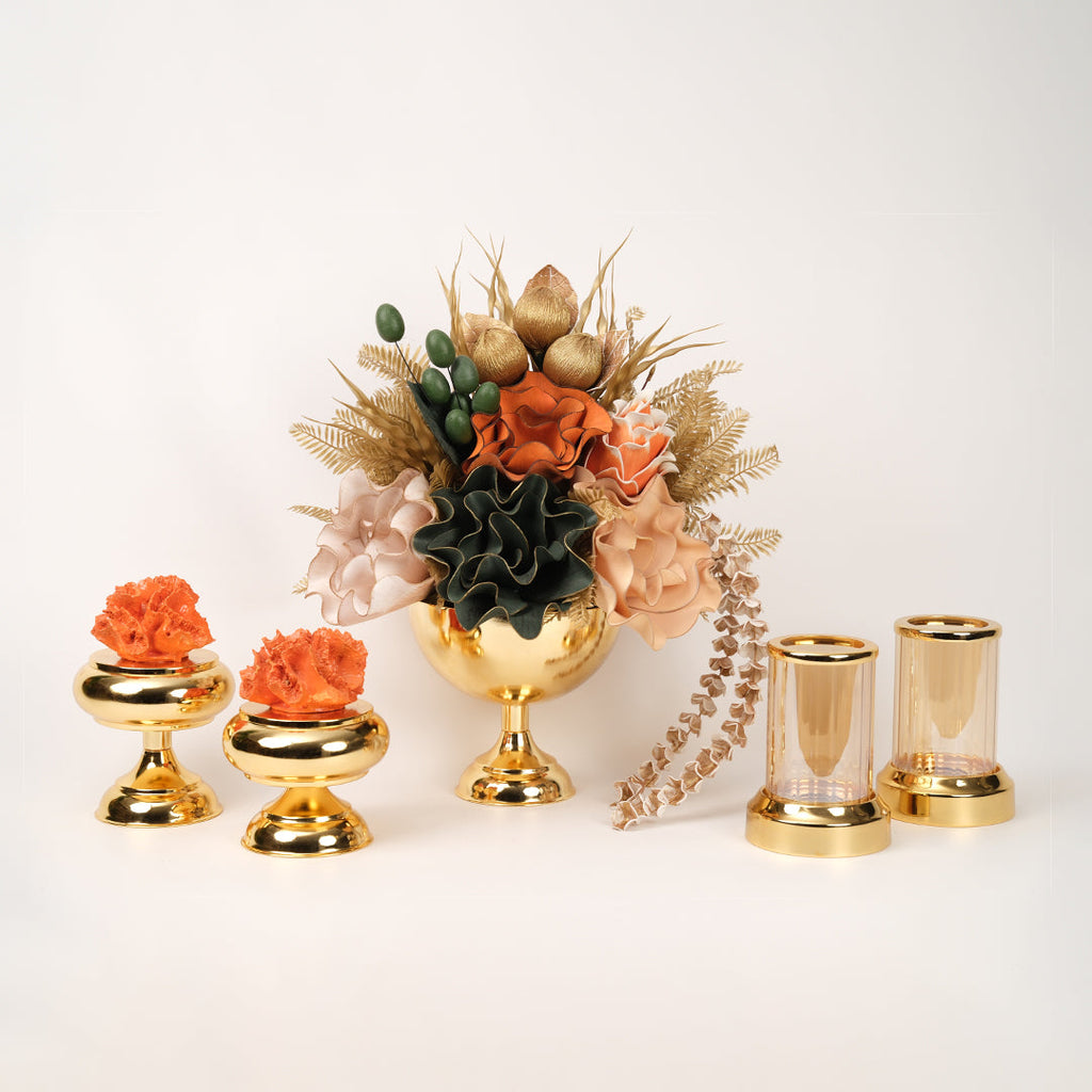 Yapay Çiçekli Gold Kupa 5 Parça Set No:1