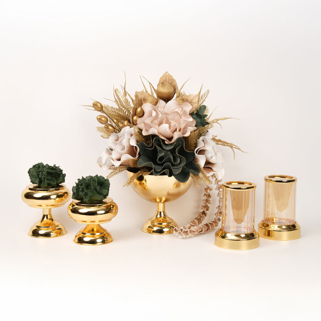 Yapay Çiçekli Gold Kupa 5 Parça Set No:4