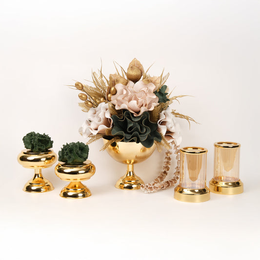 Yapay Çiçekli Gold Kupa 5 Parça Set No:4