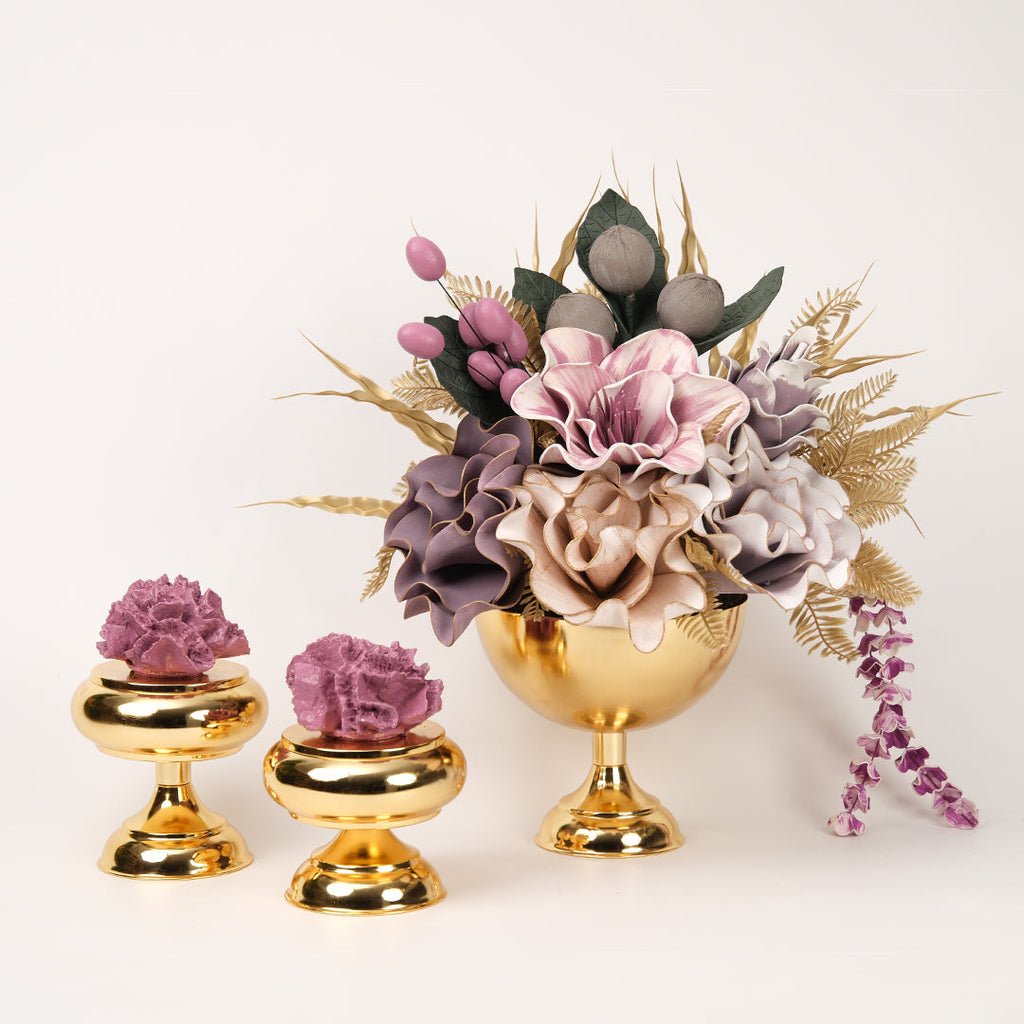Yapay Çiçekli Gold Kupa 3 Parça Set No:7