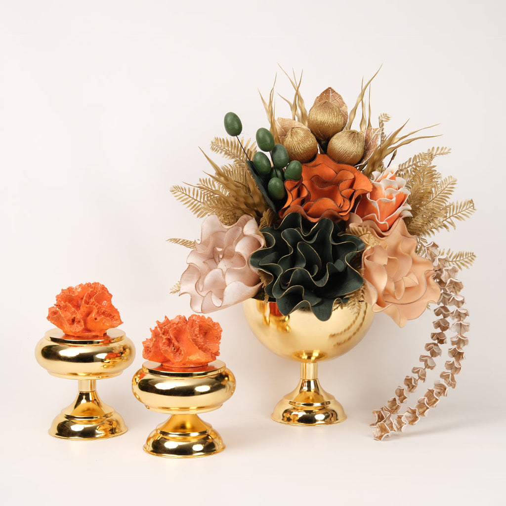 Yapay Çiçekli Gold Kupa 3 Parça Set No:9