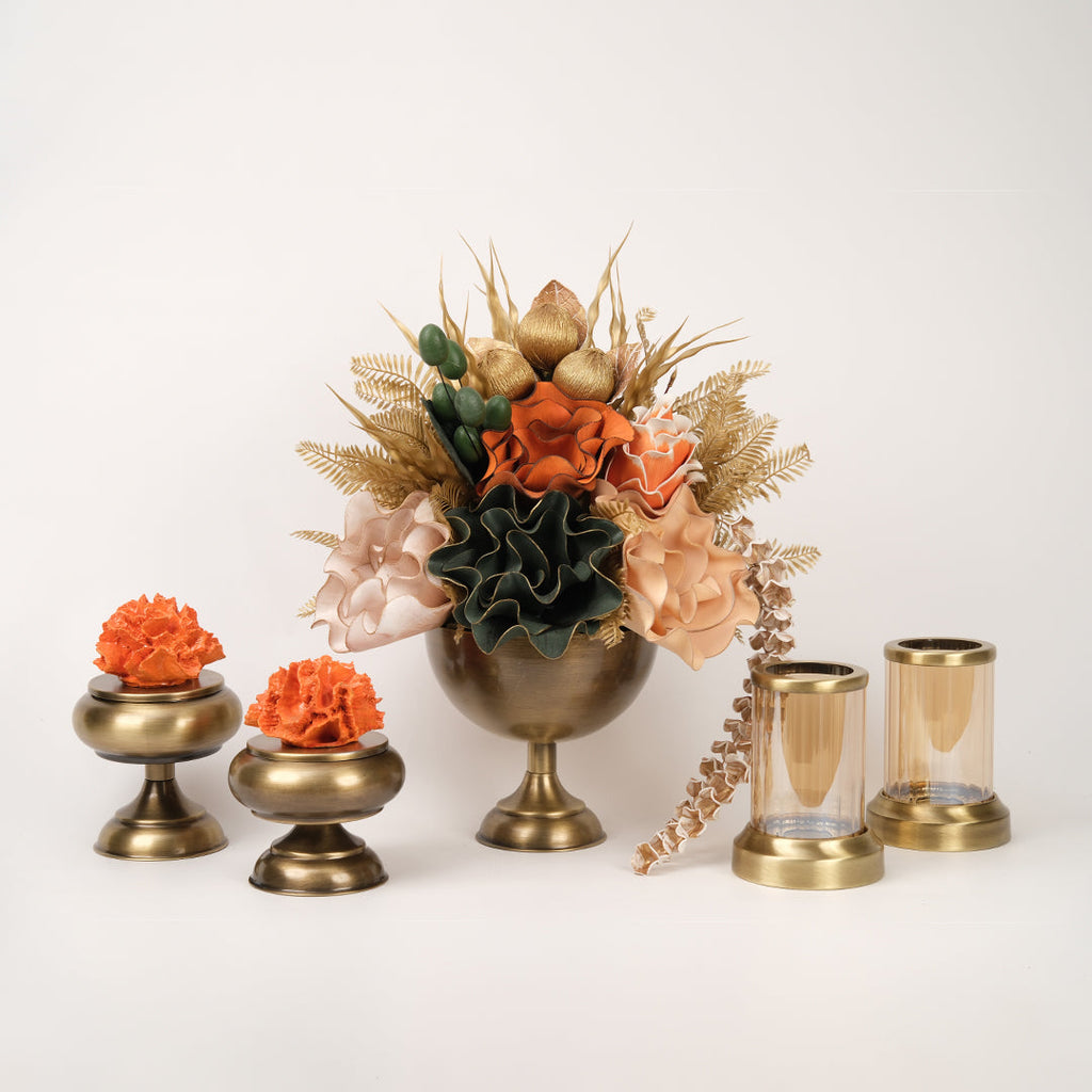Yapay Çiçekli Antik Kupa 5 Parça Set No:2