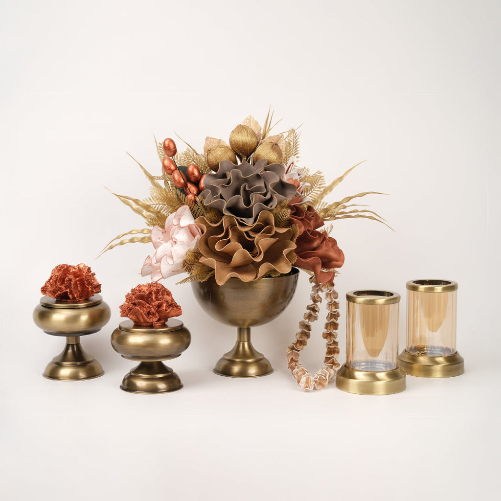 Yapay Çiçekli Antik Kupa 5 Parça Set No:5