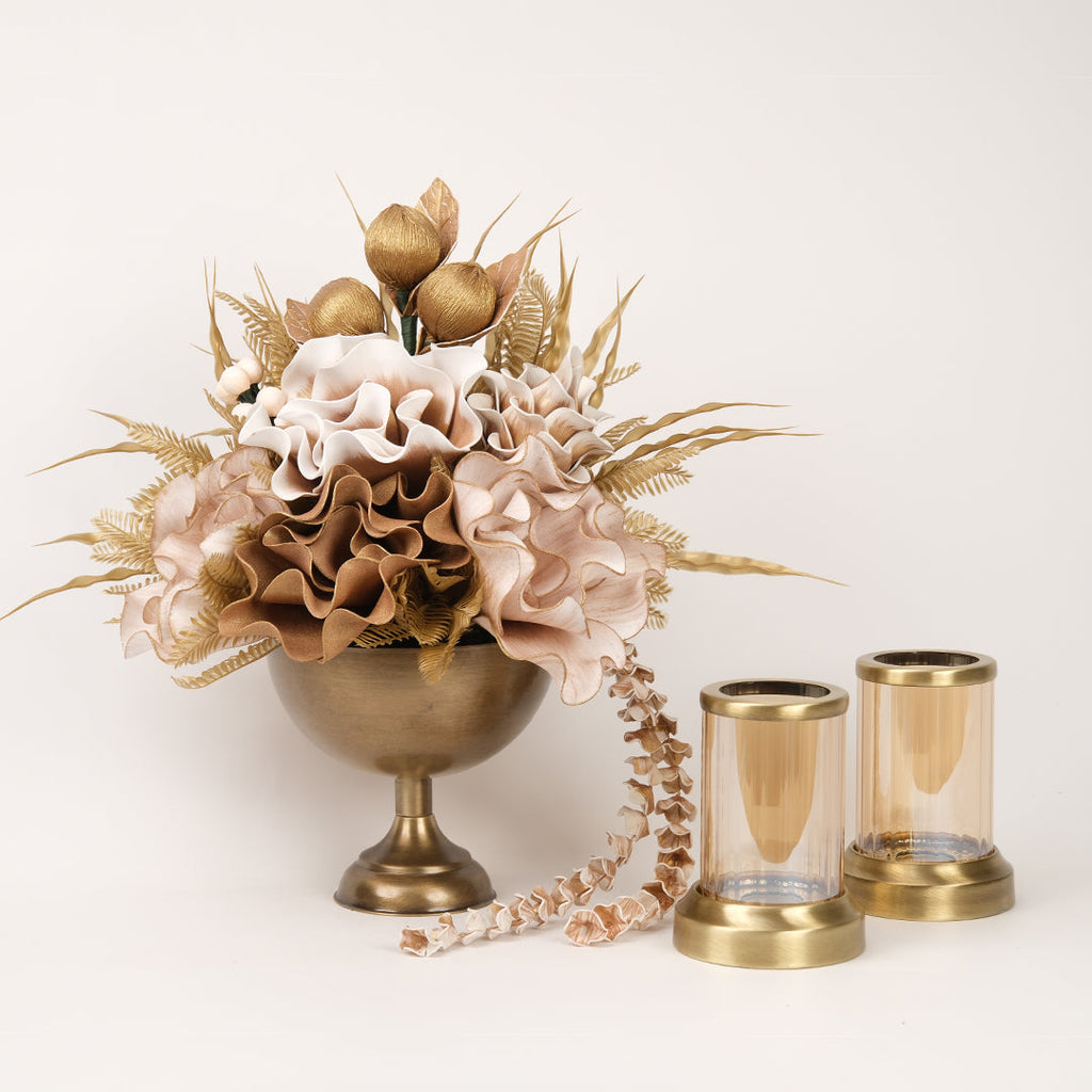 Yapay Çiçekli Antik Kupa 3 Parça Set No:2