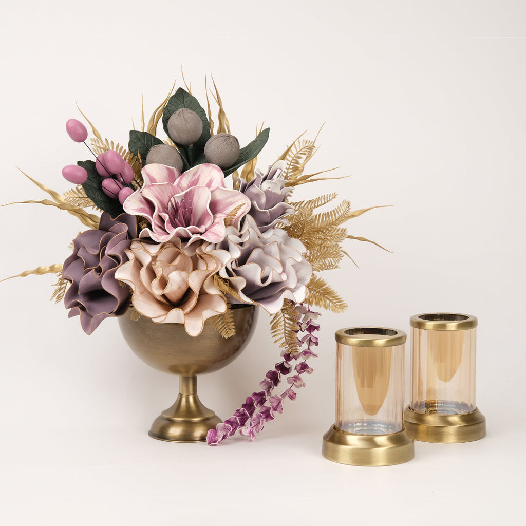Yapay Çiçekli Antik Kupa 3 Parça Set No:3