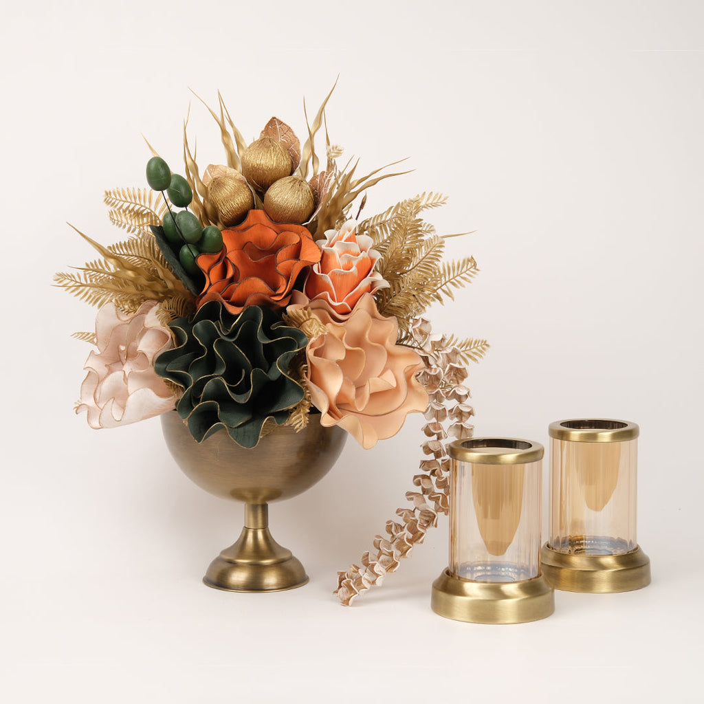 Yapay Çiçekli Antik Kupa 3 Parça Set No:4