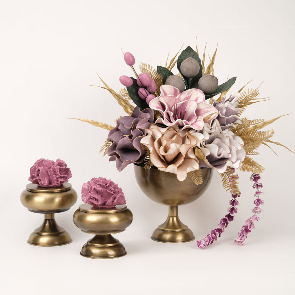 Yapay Çiçekli Antik Kupa 3 Parça Set No:6