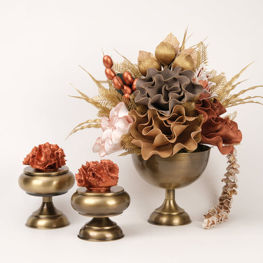 Yapay Çiçekli Antik Kupa 3 Parça Set No:7