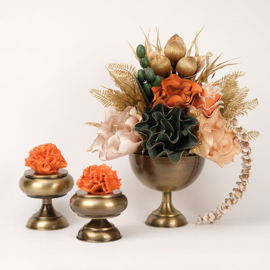 Yapay Çiçekli Antik Kupa 3 Parça Set No:9
