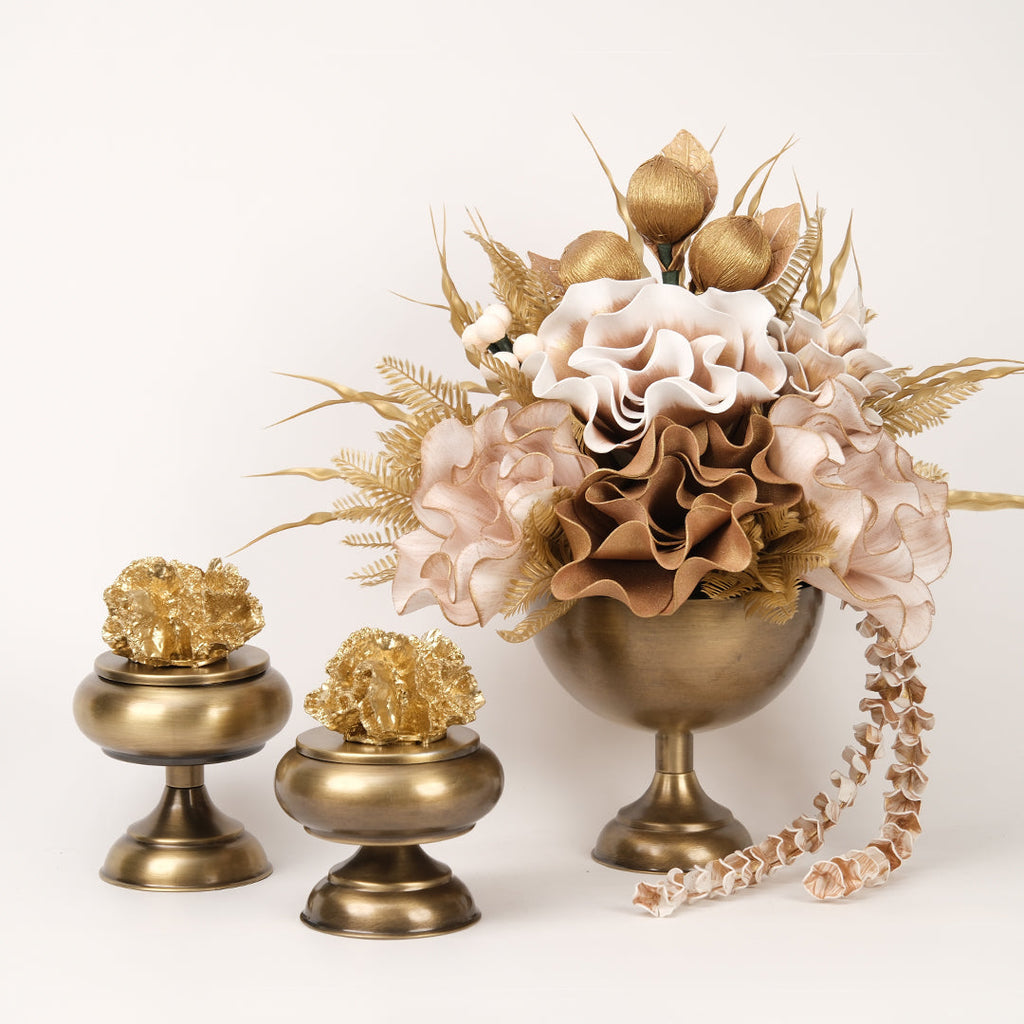 Yapay Çiçekli Antik Kupa 3 Parça Set No:10