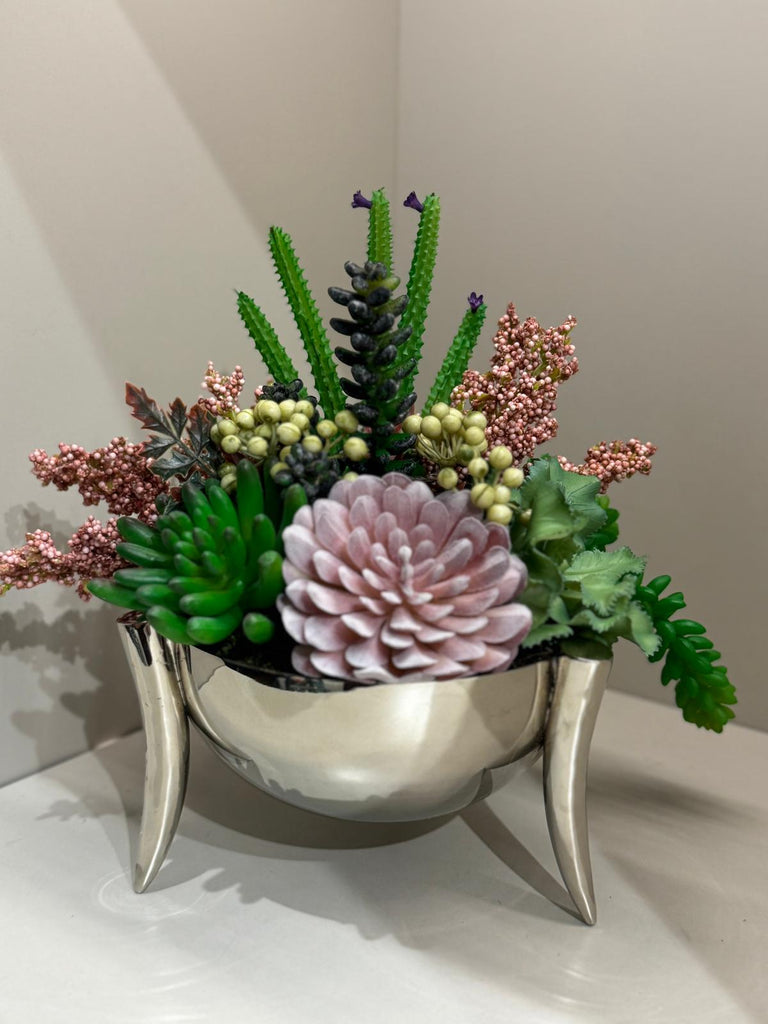 Kampanyalı Skulentli Fildişi Vazo Gümüş