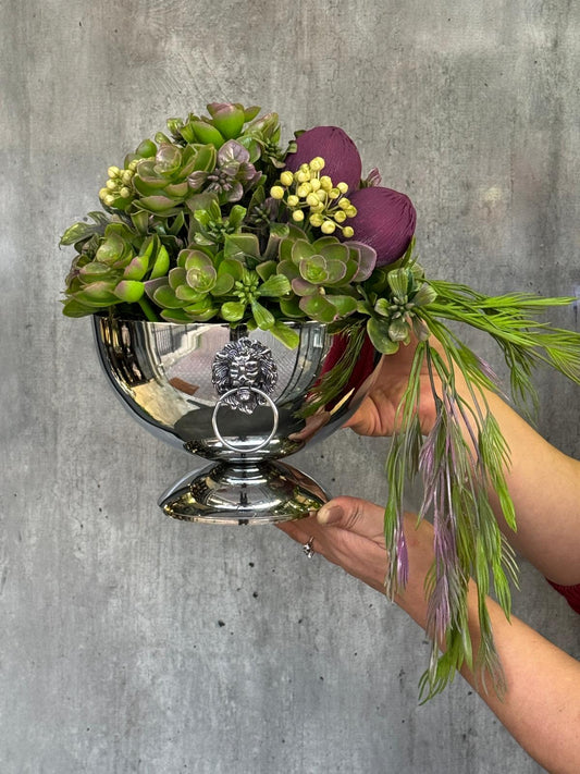 Kampanyalı Skulentli Ayaklı Vazo Gümüş