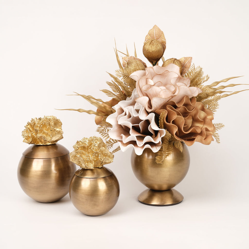 Yapay Çiçekli Antik Mercan 3 Parça Set No:4