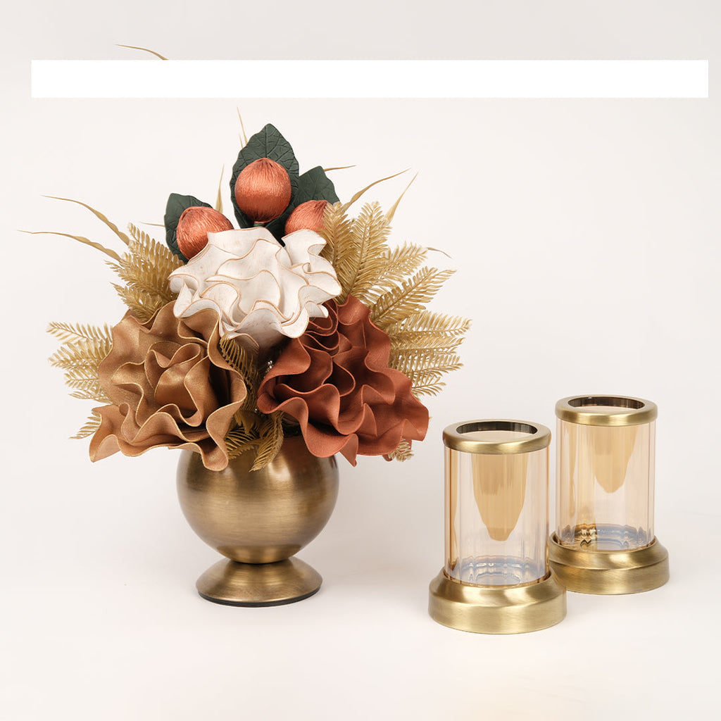 Yapay Çiçekli Antik Mercan 3 Parça Set No:7