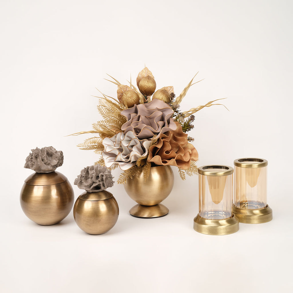 Yapay Çiçekli Antik Mercan 5 Parça Set No:1