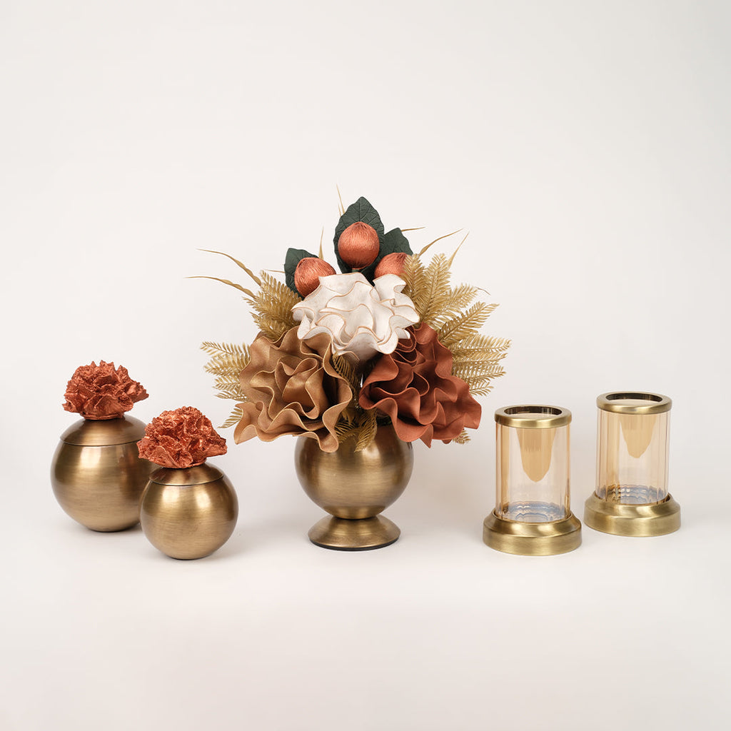 Yapay Çiçekli Antik Mercan 5 Parça Set No:3