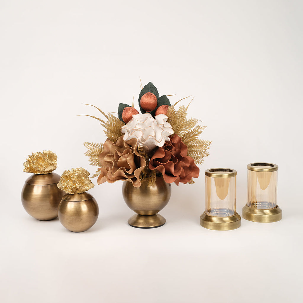 Yapay Çiçekli Antik Mercan 5 Parça Set No:4