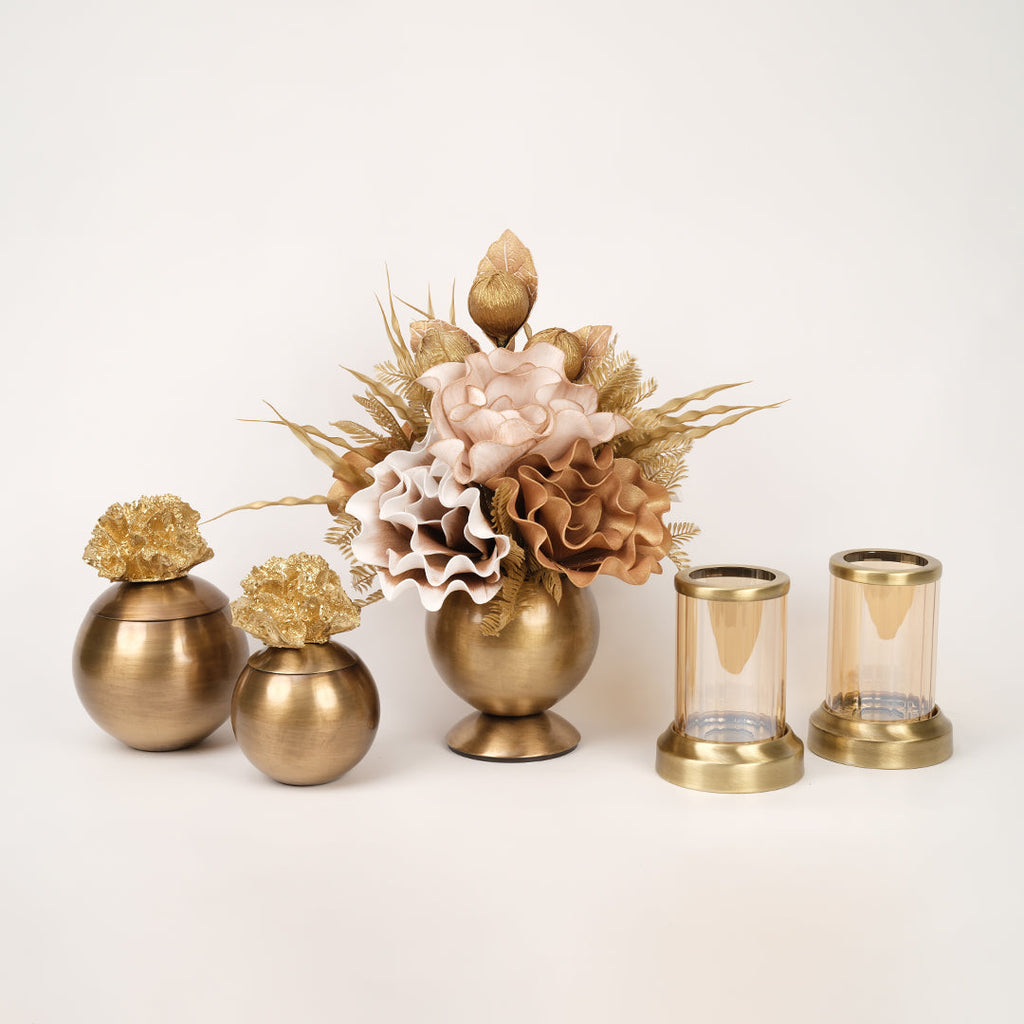 Yapay Çiçekli Antik Mercan 5 Parça Set No:5