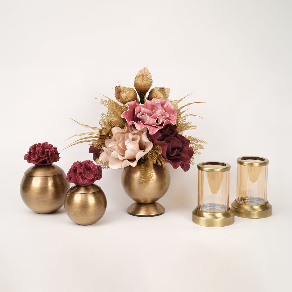 Yapay Çiçekli Antik Mercan 5 Parça Set No:6