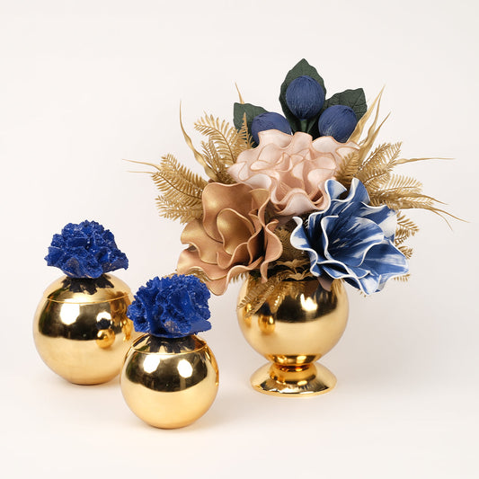 Yapay Çiçekli Gold Mercan 3 Parça Set No:1