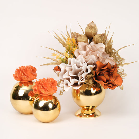 Yapay Çiçekli Gold Mercan 3 Parça Set No:2