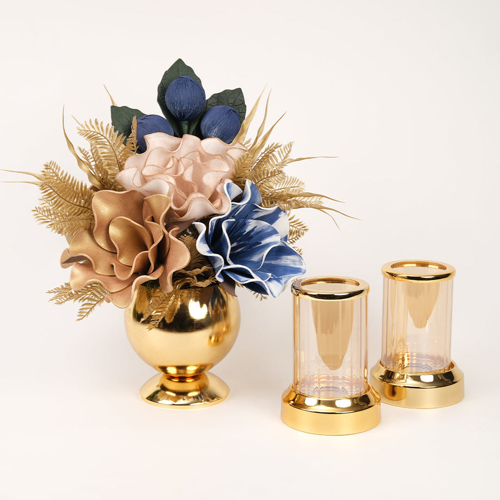 Yapay Çiçekli Gold Mercan 3 Parça Set No:4