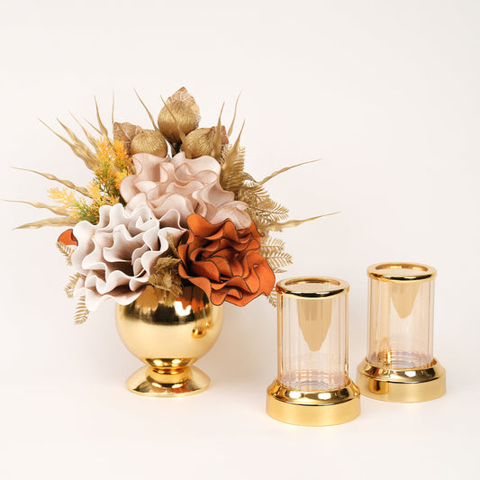 Yapay Çiçekli Gold Mercan 3 Parça Set No:5