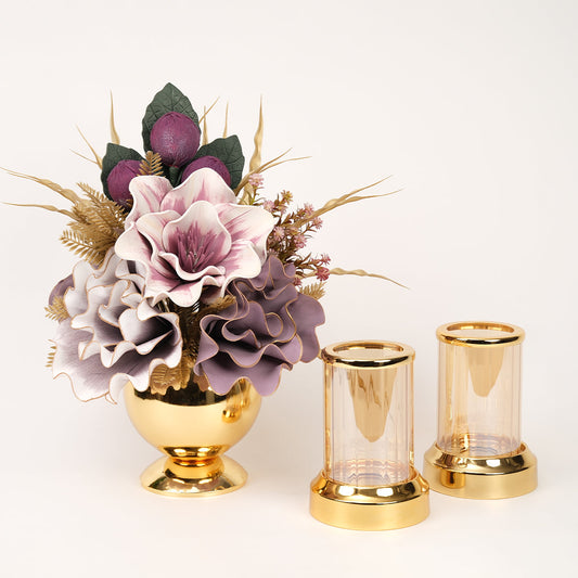 Yapay Çiçekli Gold Mercan 3 Parça Set No:6