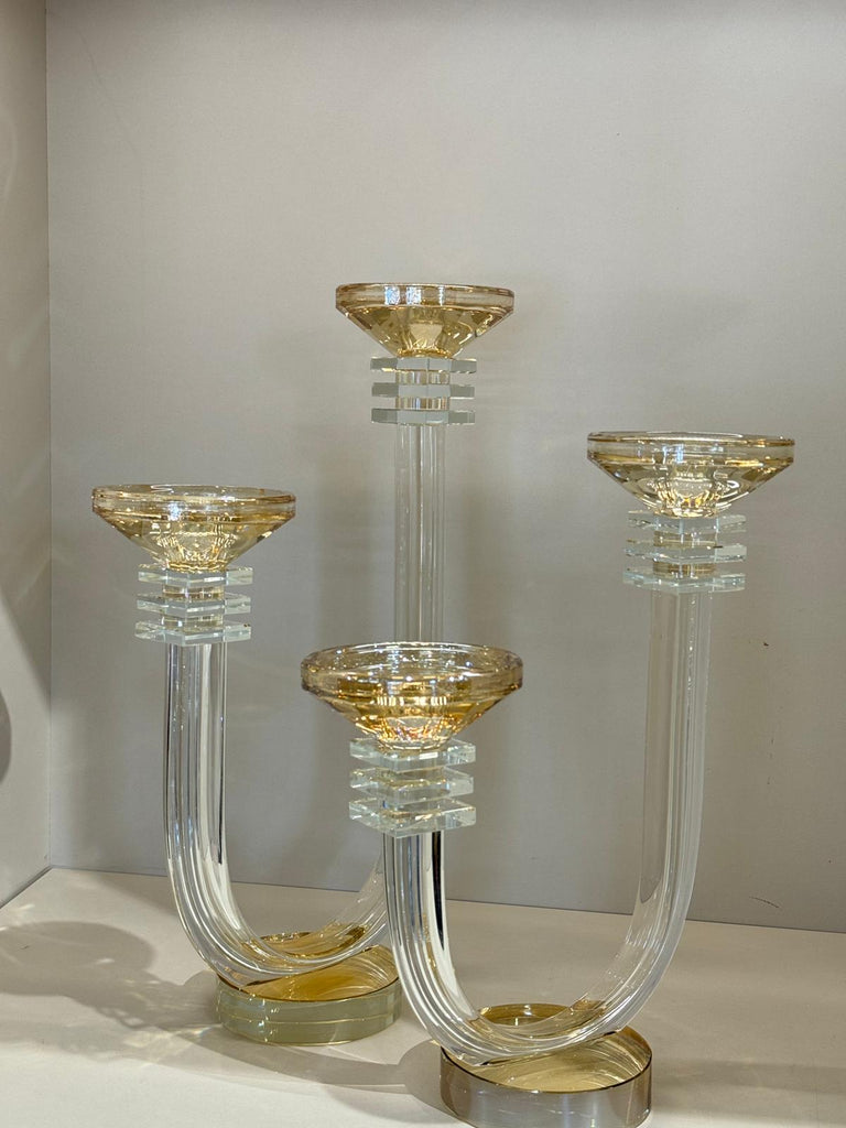 Çift Kollu İki Boy Kristal Şamdan Şeffaf Bal