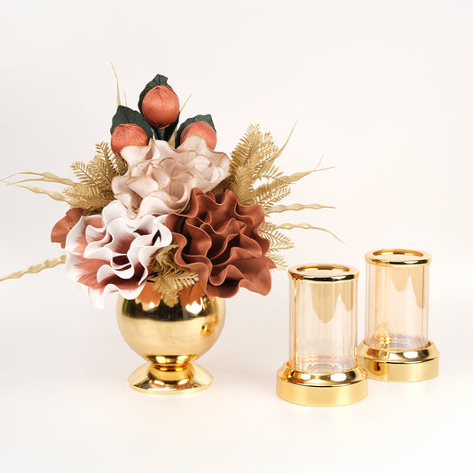 Yapay Çiçekli Gold Mercan 3 Parça Set No:8