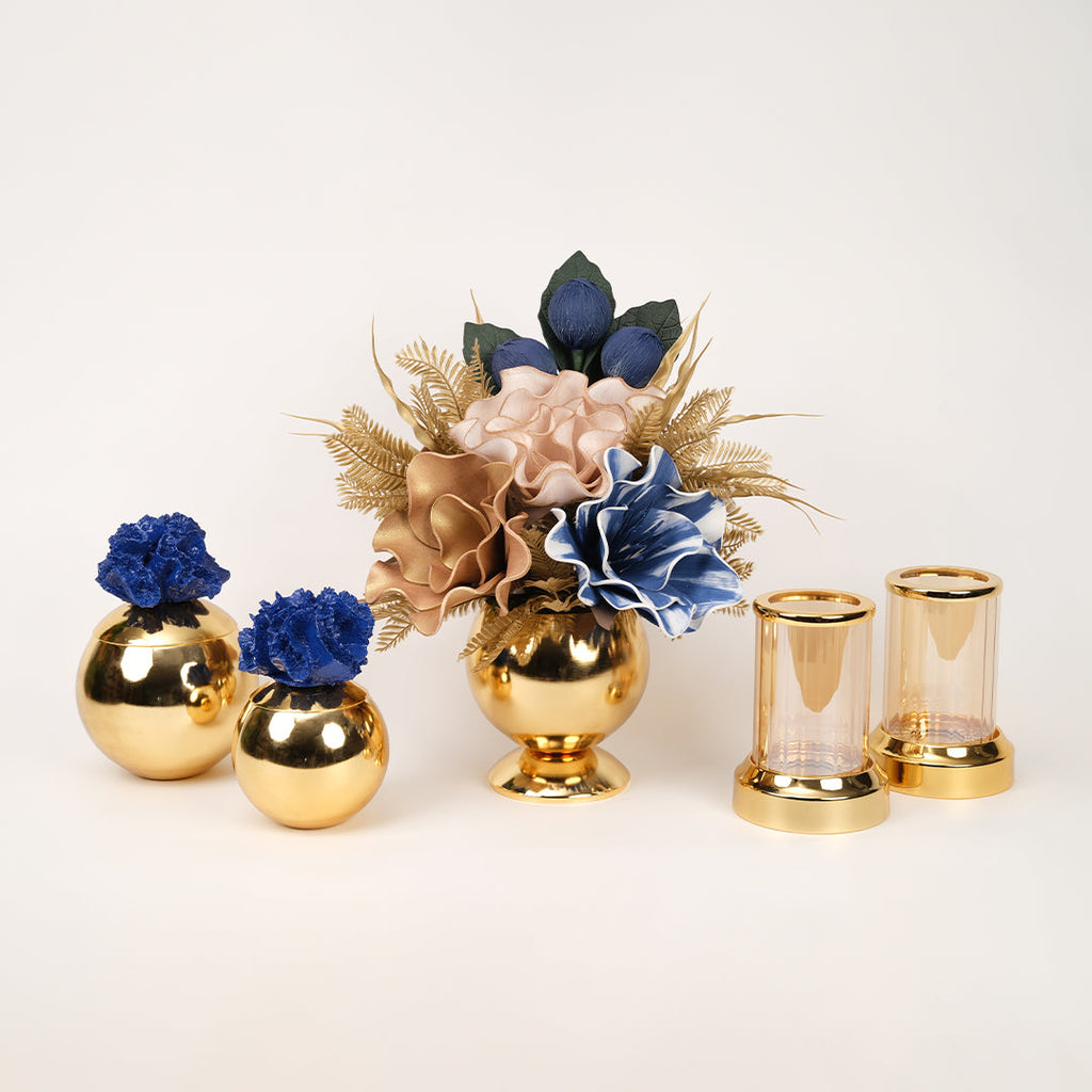 Yapay Çiçekli Gold Mercan 5 Parça Set No:1
