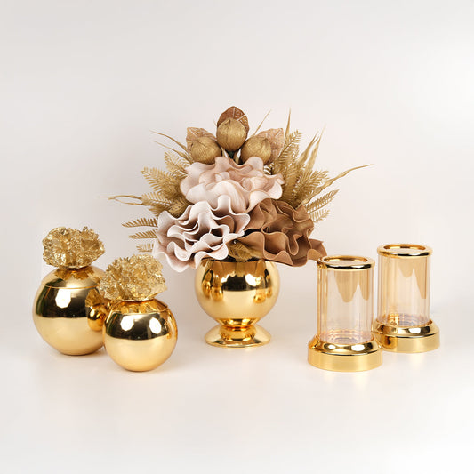 Yapay Çiçekli Gold Mercan 5 Parça Set No:4