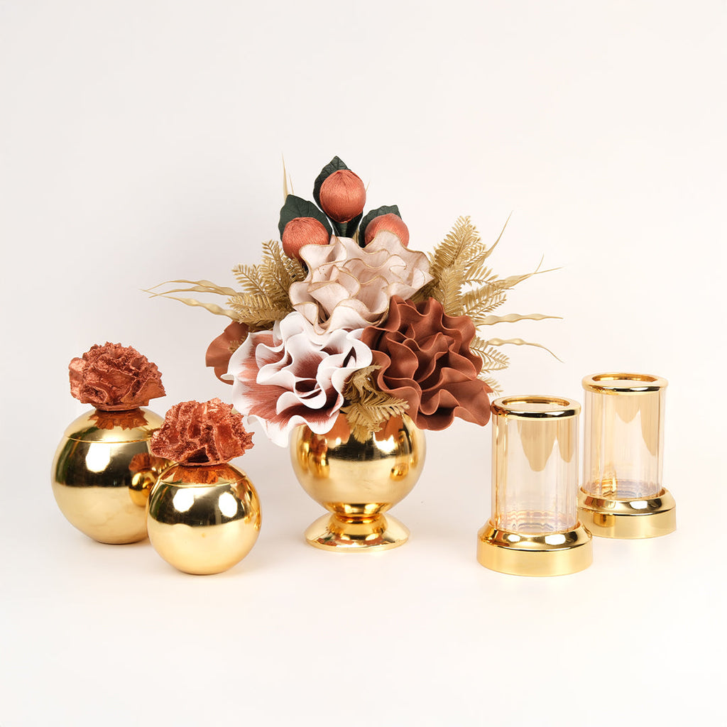 Yapay Çiçekli Gold Mercan 5 Parça Set No:5