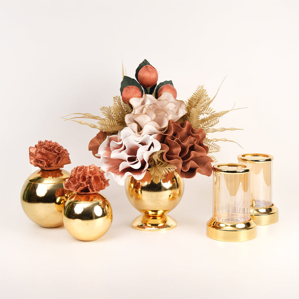Yapay Çiçekli Gold Mercan 5 Parça Set No:6