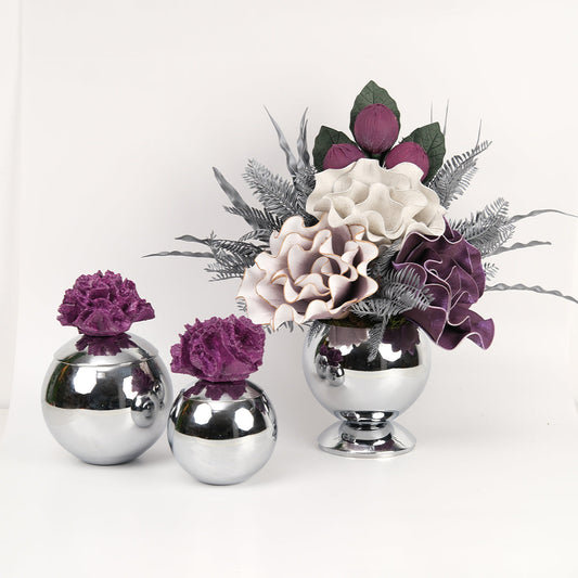 Yapay Çiçekli Gümüş Mercan 3 Parça Set No:1