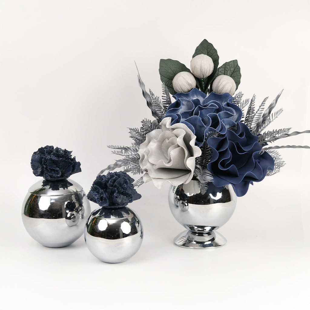 Yapay Çiçekli Gümüş Mercan 3 Parça Set No:3