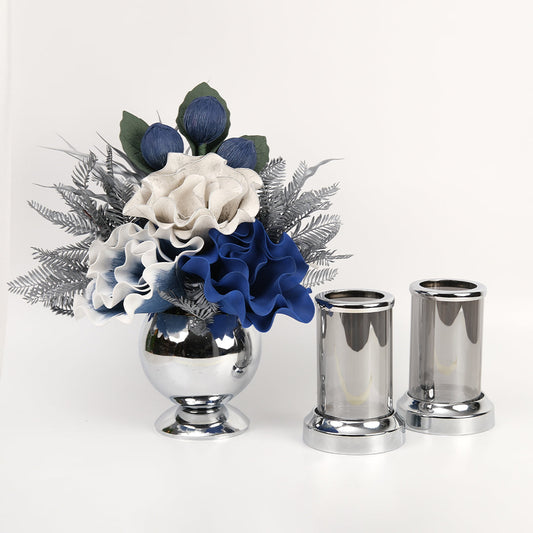 Yapay Çiçekli Gümüş Mercan 3 Parça Set No:5