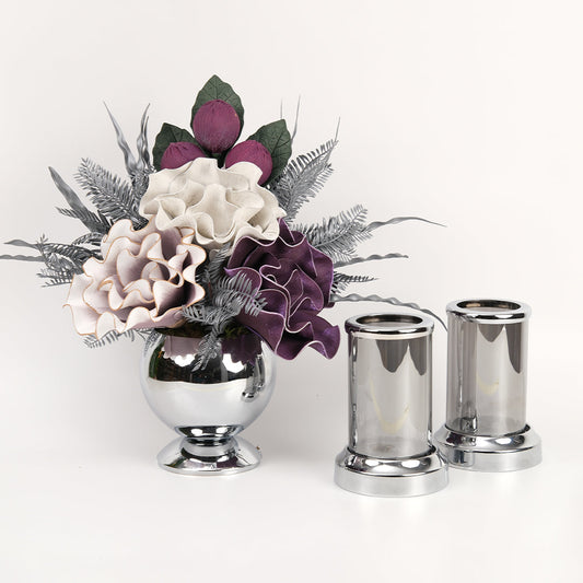 Yapay Çiçekli Gümüş Mercan 3 Parça Set No:6